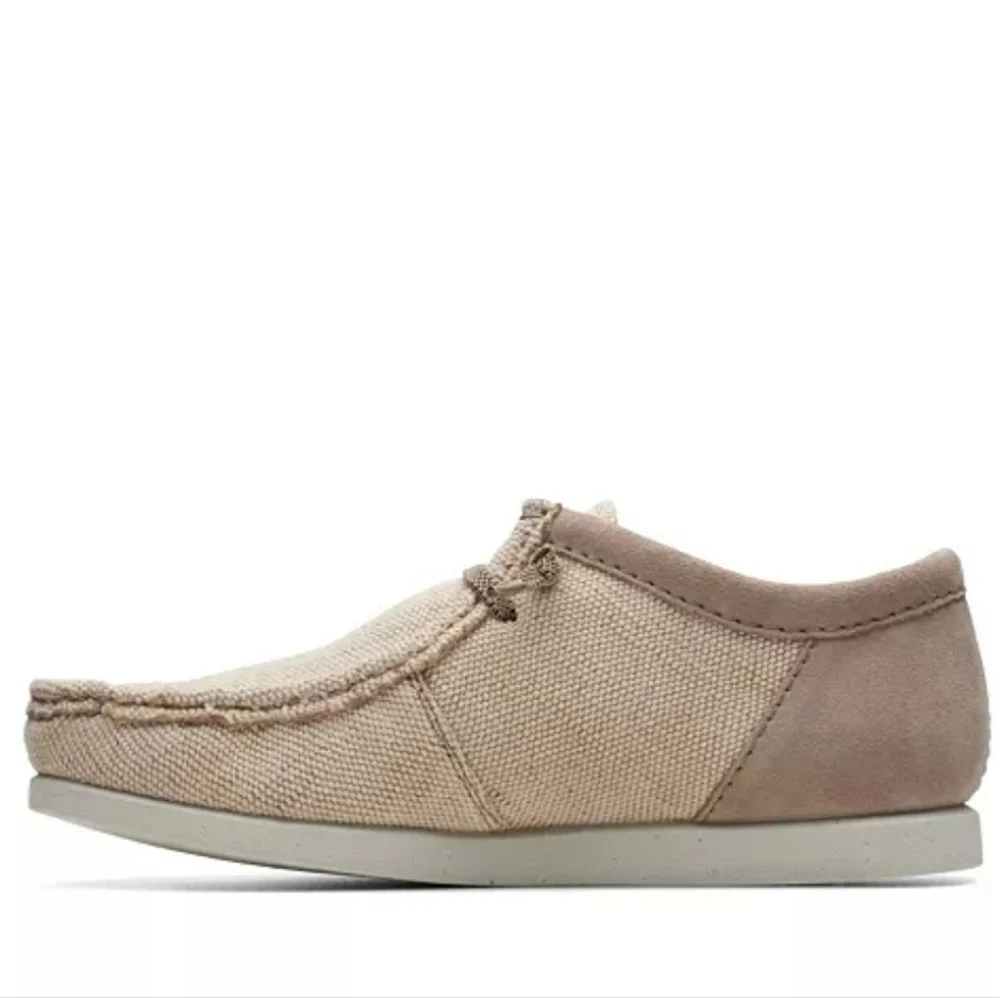Clarks | Shacrelite Moc Toe Natural Woven Cotton Genuine Leather Suede Loafers